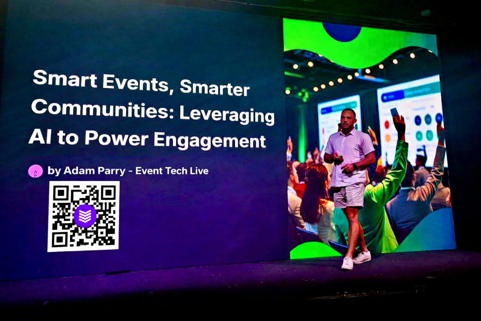 Smart Events presentation featuring SpeakerStacks QR code